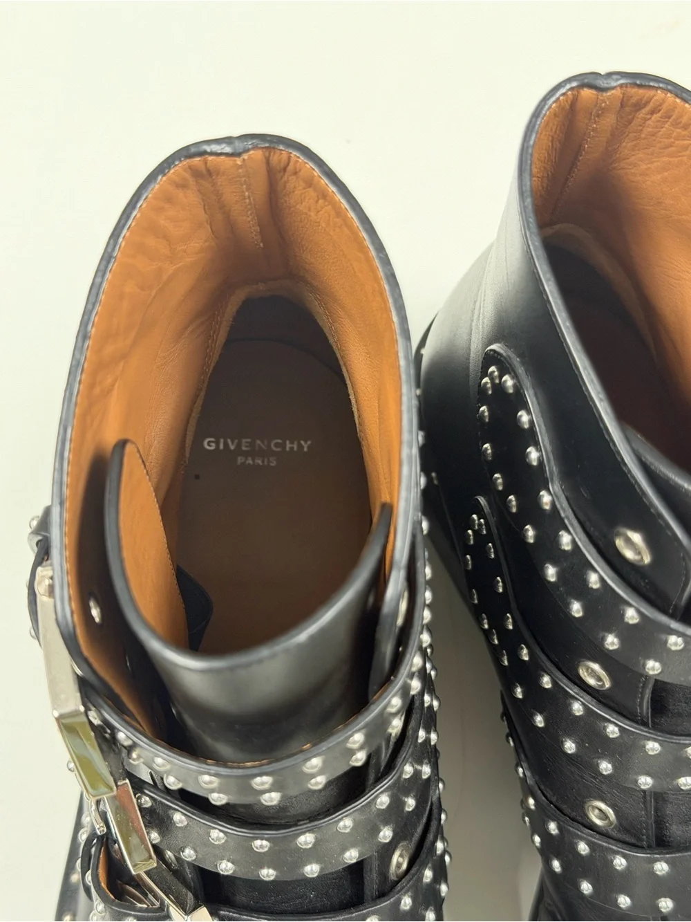 Givenchy Black Leather Studded Buckle Boots